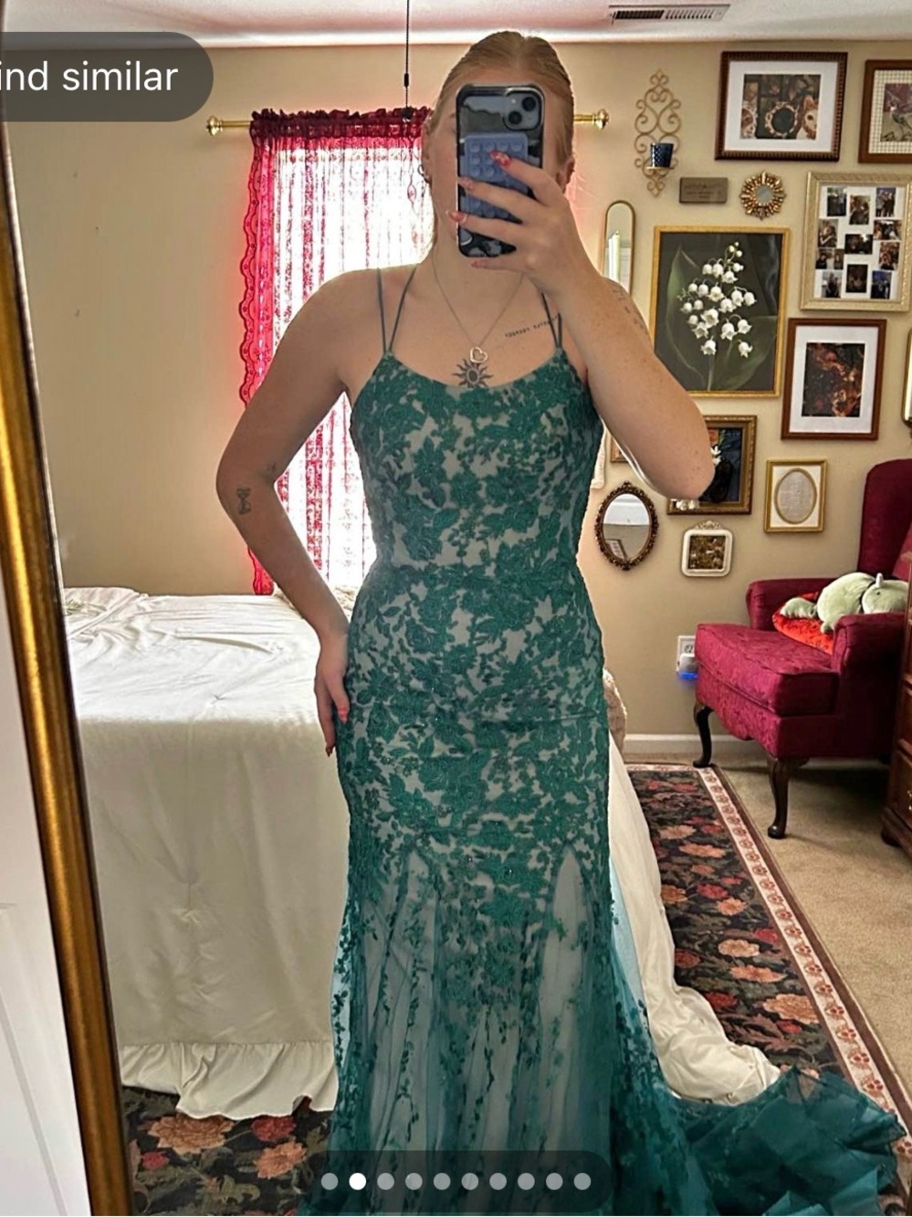 Emerald Lace Overlay Mermaid Dress - Women
